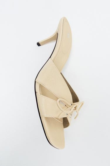 Zara LACE-DETAIL HEELED SANDALS - Vanilla Yellow