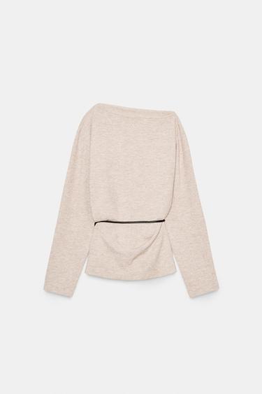 TEXTURED TOP WITH BELT - Beige marl by Zara - Image 4