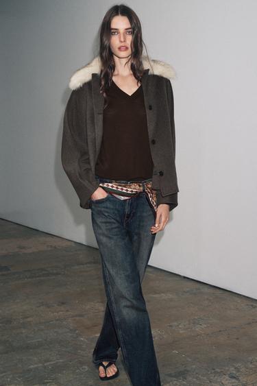 Zara ZW COLLECTION WOOL BLEND FAUX FUR COLLAR JACKET - Ecru / Beige - Image 0