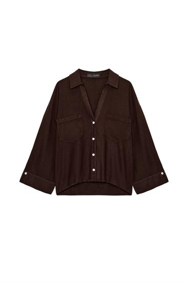 ZIGʻIR TOLALI YENGIL KOʻYLAK - Jigarrang Zara tomonidan