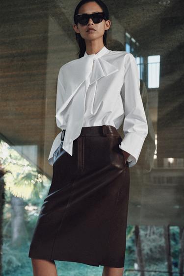 Zara ZW COLLECTION LIMITED EDITION LEATHER MIDI SKIRT - Brown
