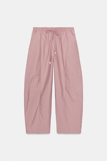 Zara BARREL PANTS WITH ELASTIC WAIST - Pale pink