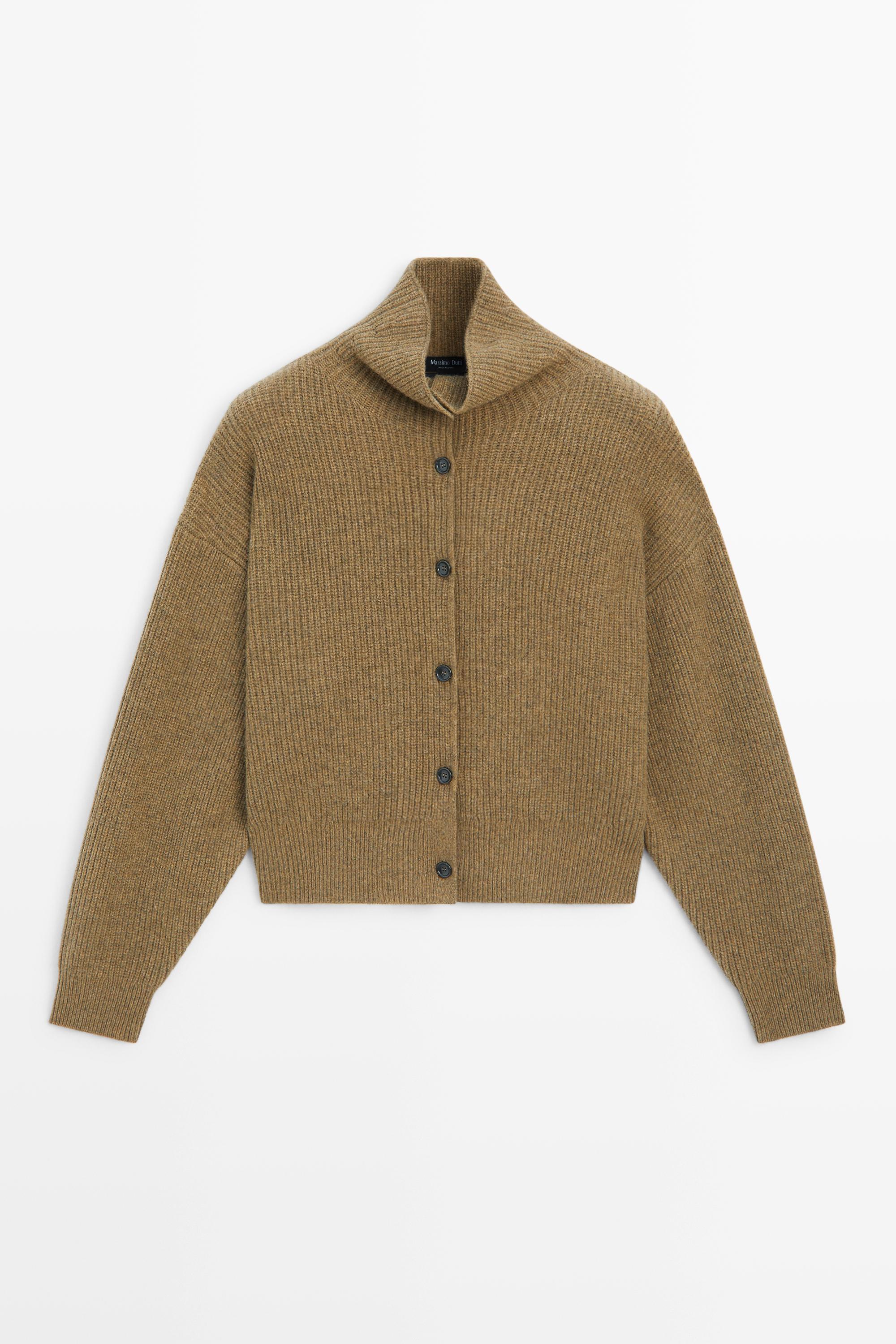 100% wool purl funnel neck cardigan