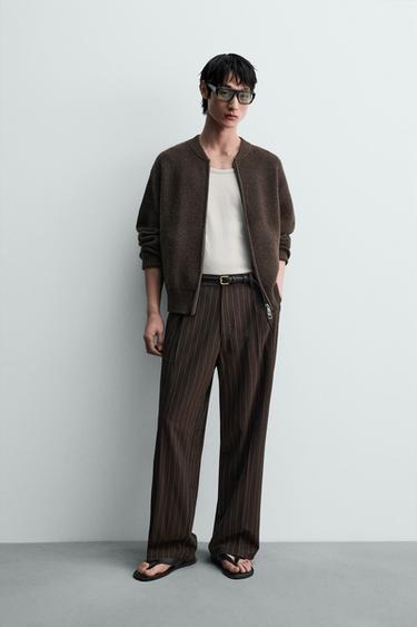 PLEATED STRIPED TROUSERS - Chocolate by Zara