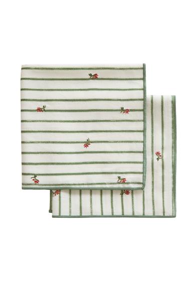 PACK OF STRIPED NAPKINS WITH FLORAL EMBROIDERY (PACK OF 2) - Green by Zara
