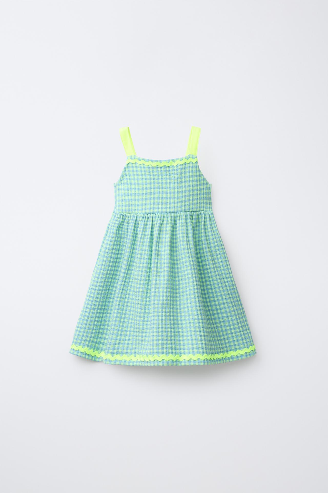 CONTRAST RICKRACK PRINT DRESS — Light lime green