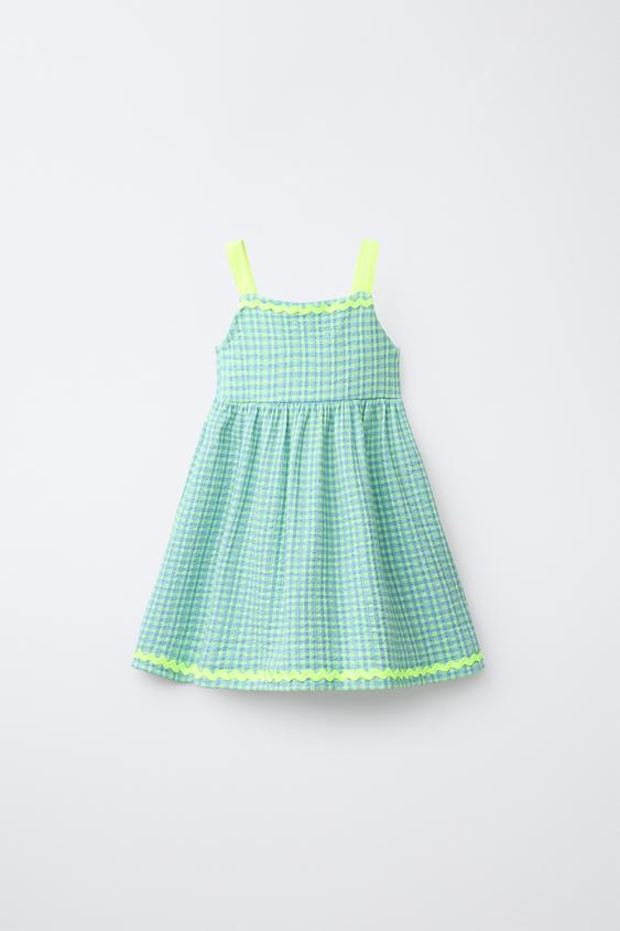 PRINTED DRESS WITH CONTRAST RUCHING - Light lime green by Zara - Image 0