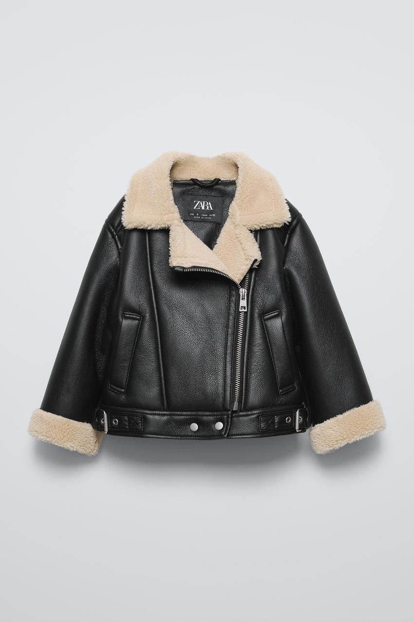フェイクレザーバイカージャケット シープスキン - ブラック | ZARA 