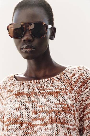 COMBINED KNIT PEPLUM TOP - CAMEL/WHITE  by Zara - Image 2