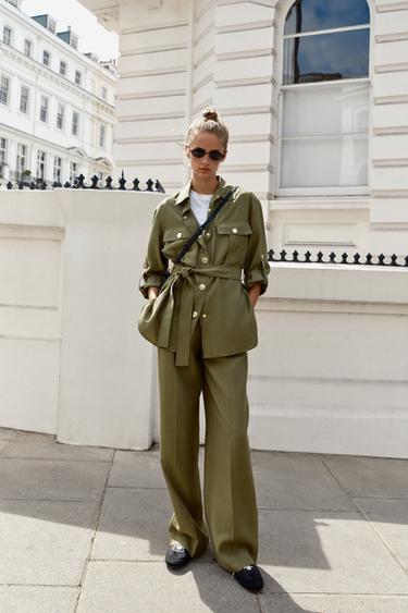 Zara SAFARI JACKET WITH BELT AND PANTS SET - Yellow