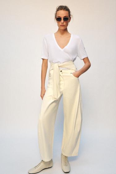 T-SHIRT FLUIDE COL EN V - Blanc de Zara - Image 3