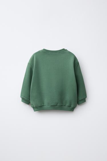 SWEAT IMPRIMÉ TRÈFLE ET INSCRIPTION BRODÉE - Vert de Zara - Image 1
