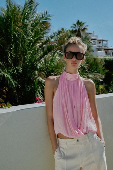ATASAN HALTER SATIN - Pink dari Zara