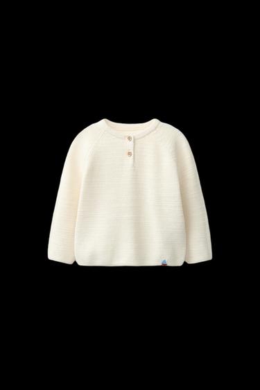 PURL KNIT HENLEY JUMPER - Ecru by Zara