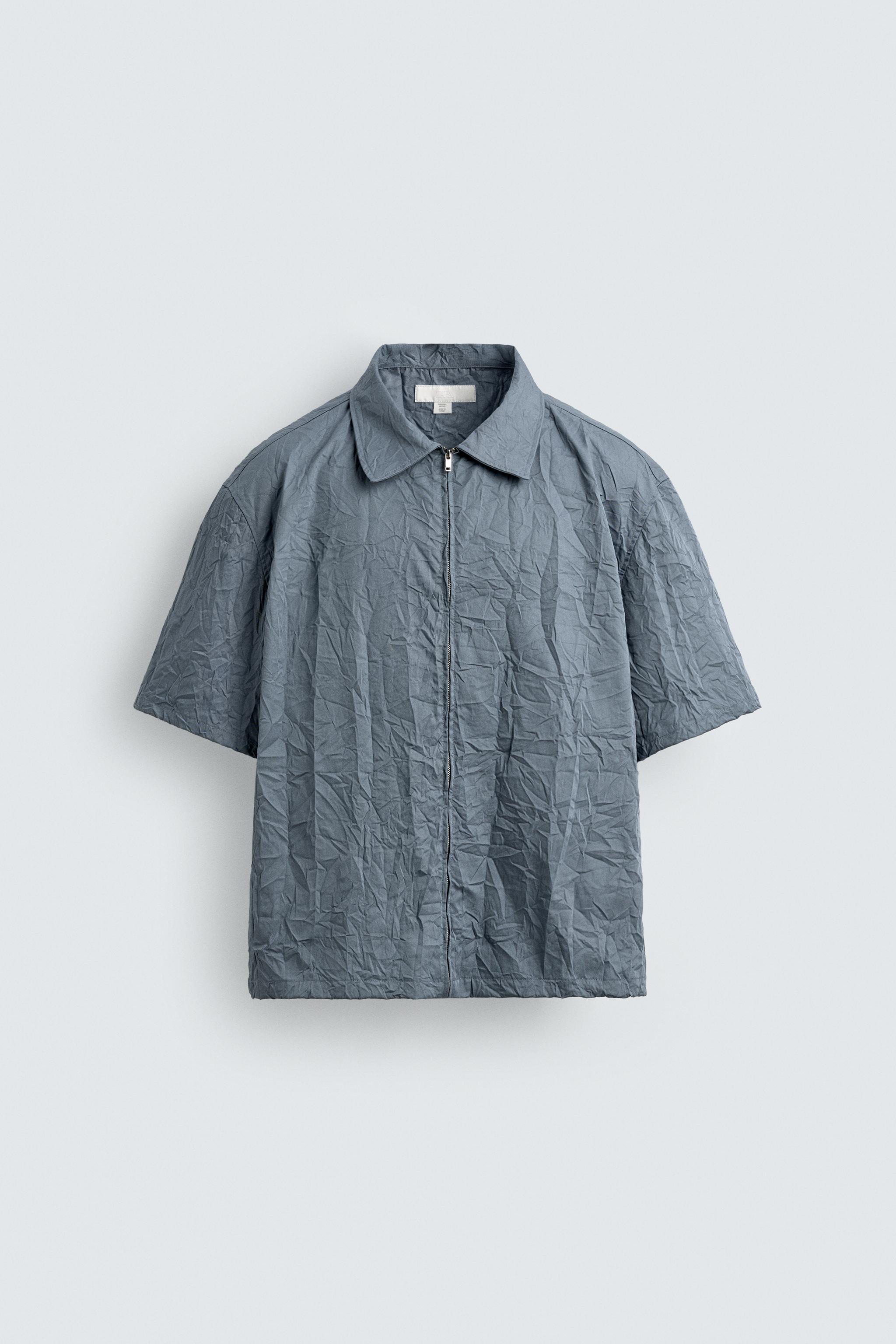 CREASED-EFFECT ZIP-UP SHIRT - Navy blue | ZARA Thailand