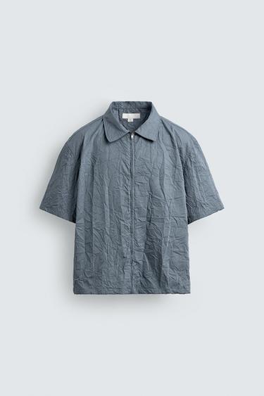 CREASED-EFFECT ZIP-UP SHIRT - Sky blue by Zara