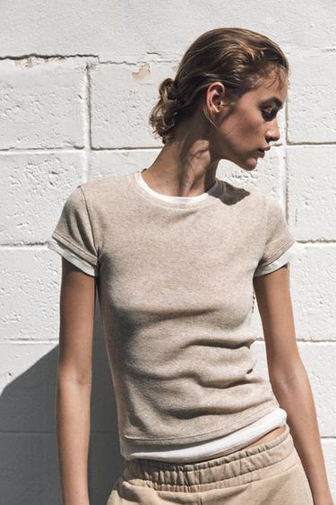 DOUBLE LAYER T-SHIRT - Sand / Marl by Zara - Image 1