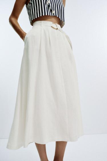 BELTED LINEN BLEND LONG DRESS - Oyster-white by Zara - Image 4