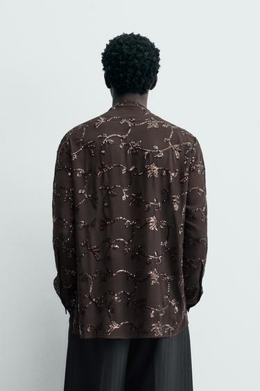 CHEMISE SEMI-TRANSPARENTE À PAILLETTES - Marron de Zara - Image 2