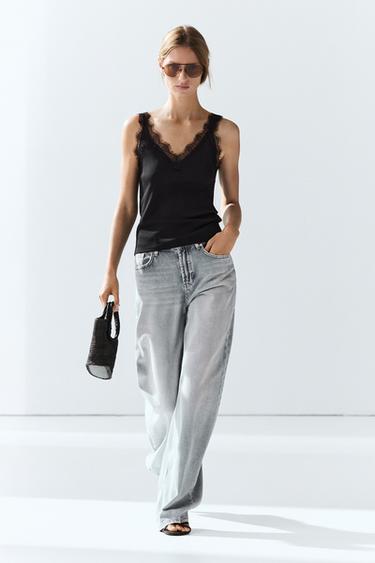 Zara Strappy lace-trim top - Black - Image 0