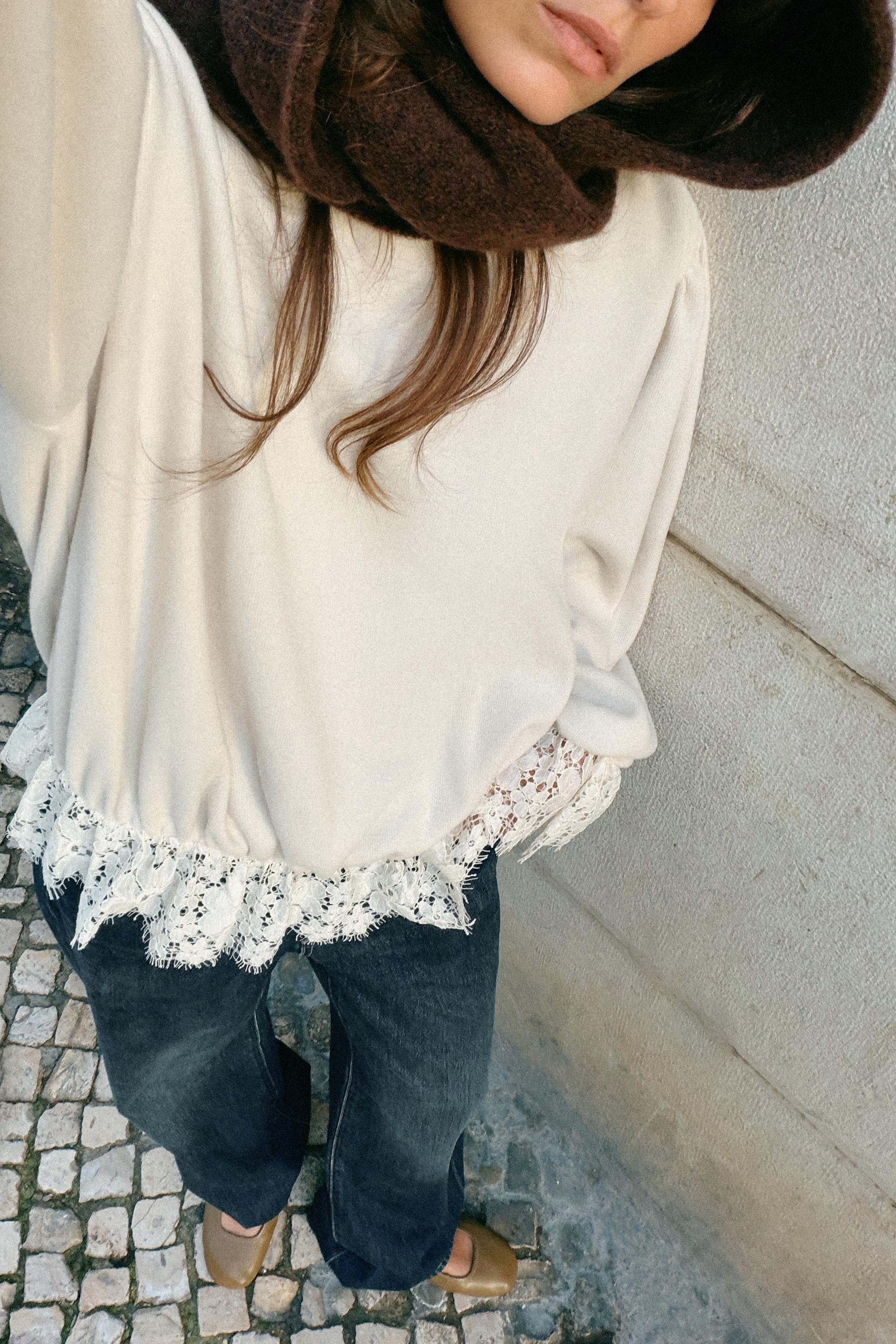 ROMANTIC LACE SWEATSHIRT - Ecru | ZARA South Africa