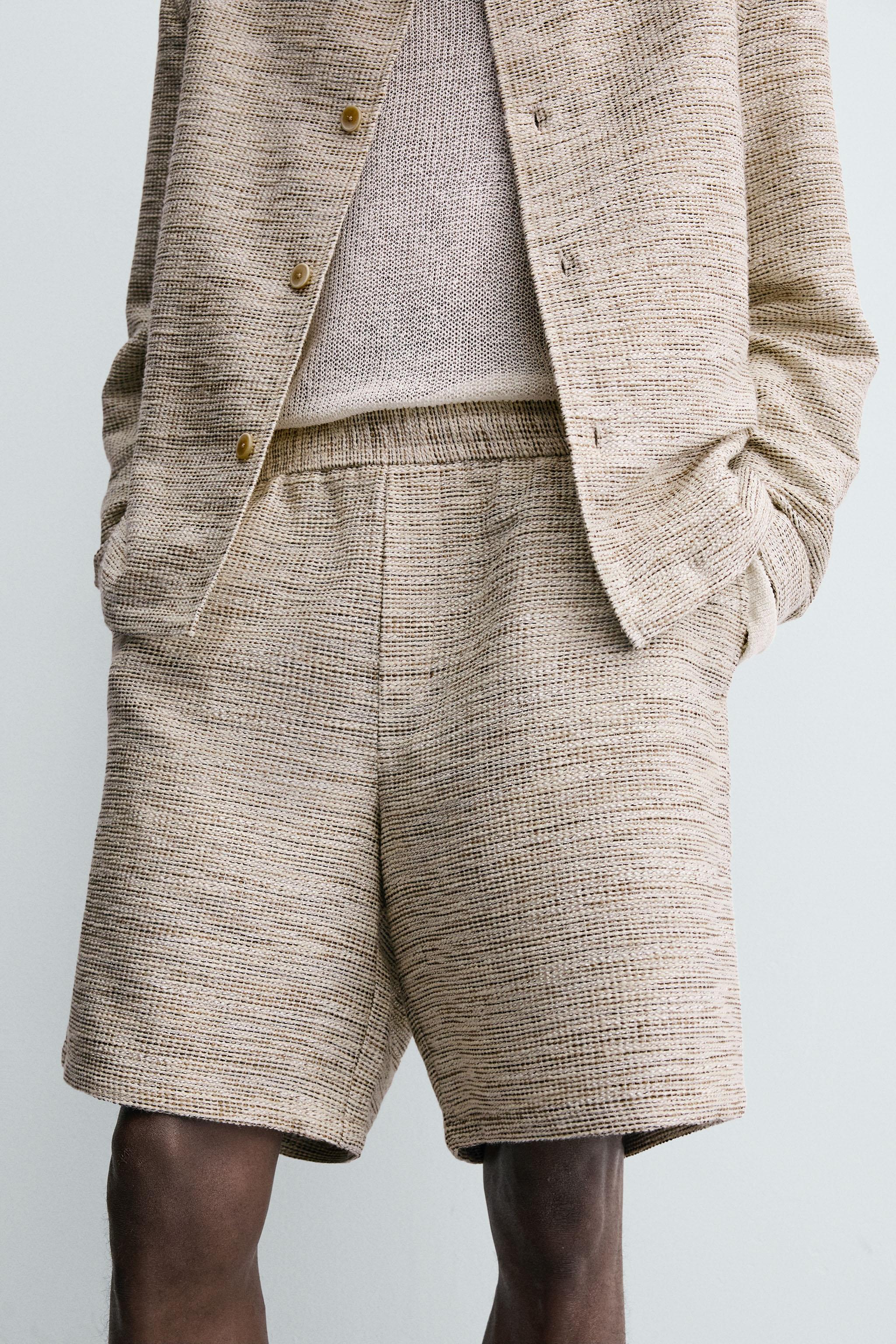 TEXTURED CONTRAST SHORTS - Ecru / Beige | ZARA United States