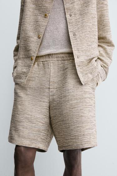 TEXTURED CONTRAST BERMUDA SHORTS - Ecru / Beige by Zara - Image 4