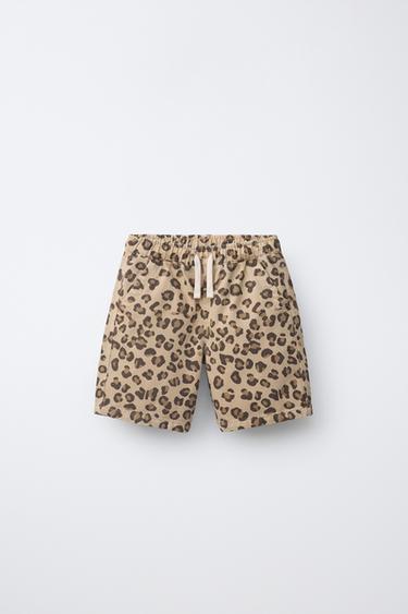 Zara ANIMAL PRINT TWILL SHORTS - taupe brown