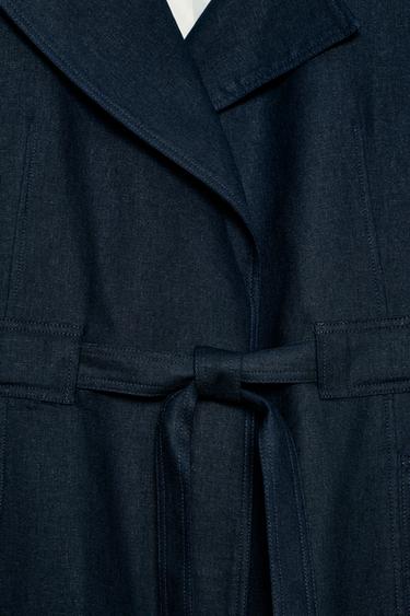 BELTED LINEN BLEND TRENCH COAT - Navy blue by Zara - Image 9