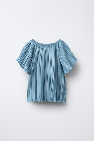 PLEATED T-SHIRT - Blue by Zara - Image 1