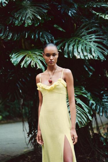 RAMIE MIDI DRESS WITH RUFFLE - Yellow by Zara