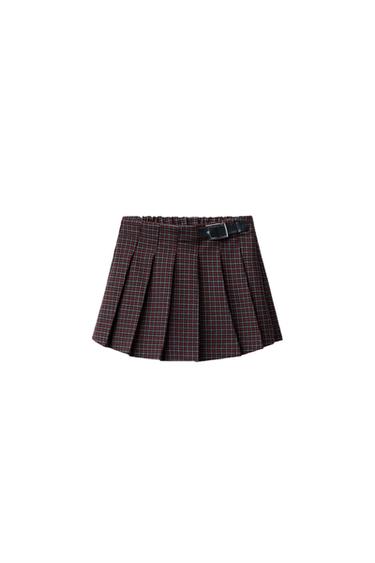 CHECK BERMUDA SKORT WITH BUCKLE - Reddish by Zara