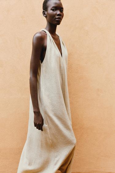 RUSTIC VOLUMINOUS MIDI DRESS - Light beige by Zara