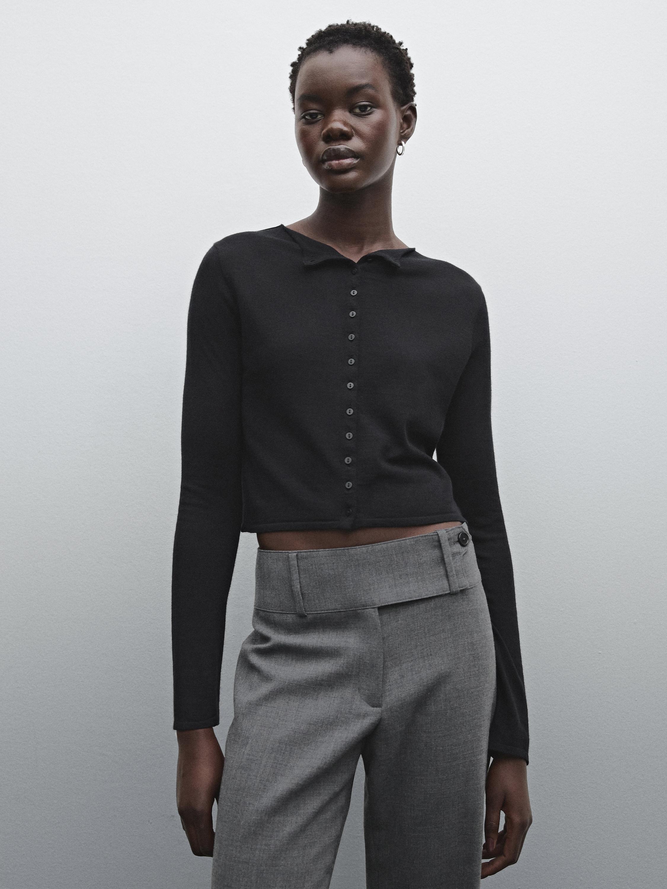 Short wool blend cardigan - Black | ZARA United States Short wool blend cardigan - Black | ZARA United States