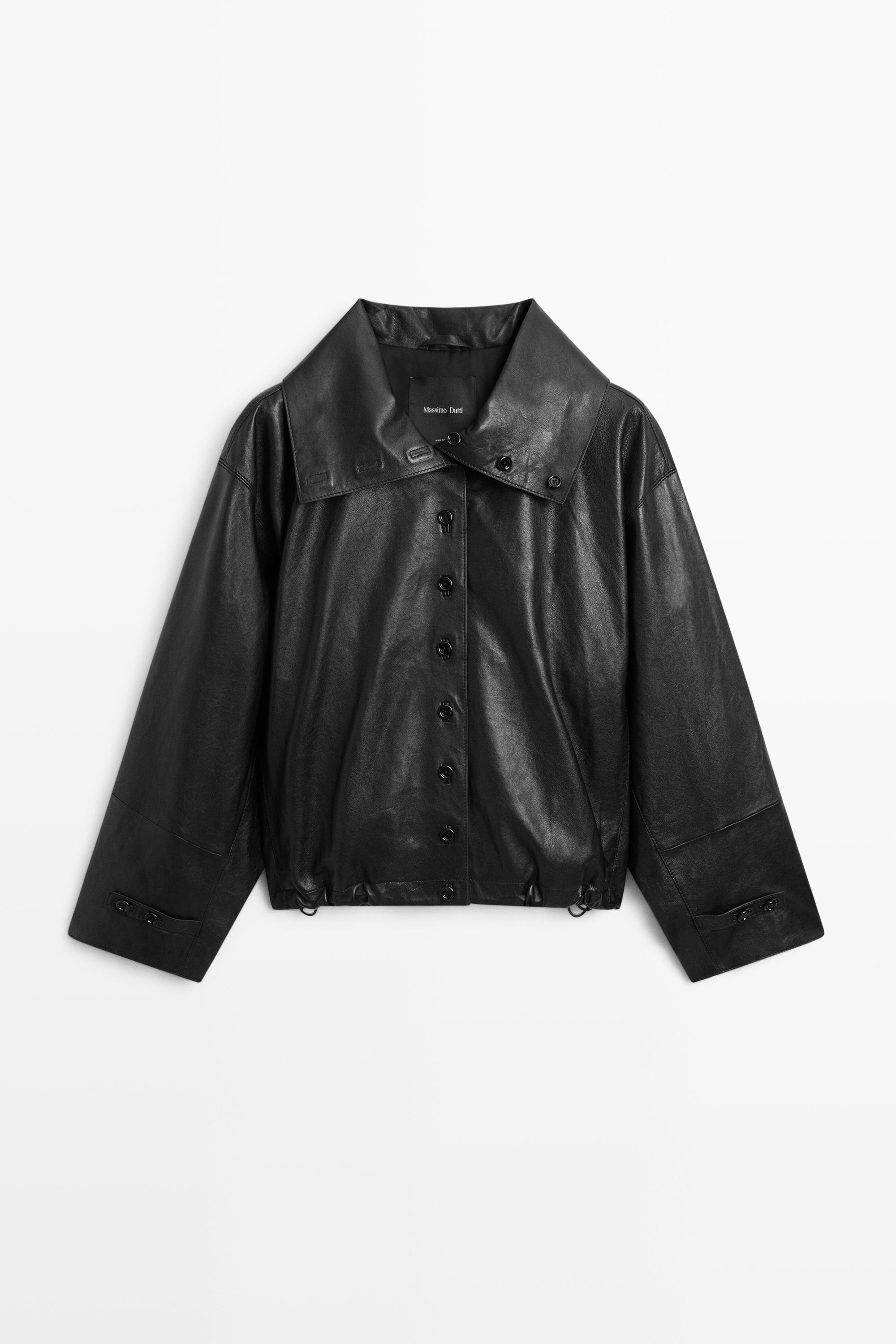 Nappa leather bomber jacket with button detail