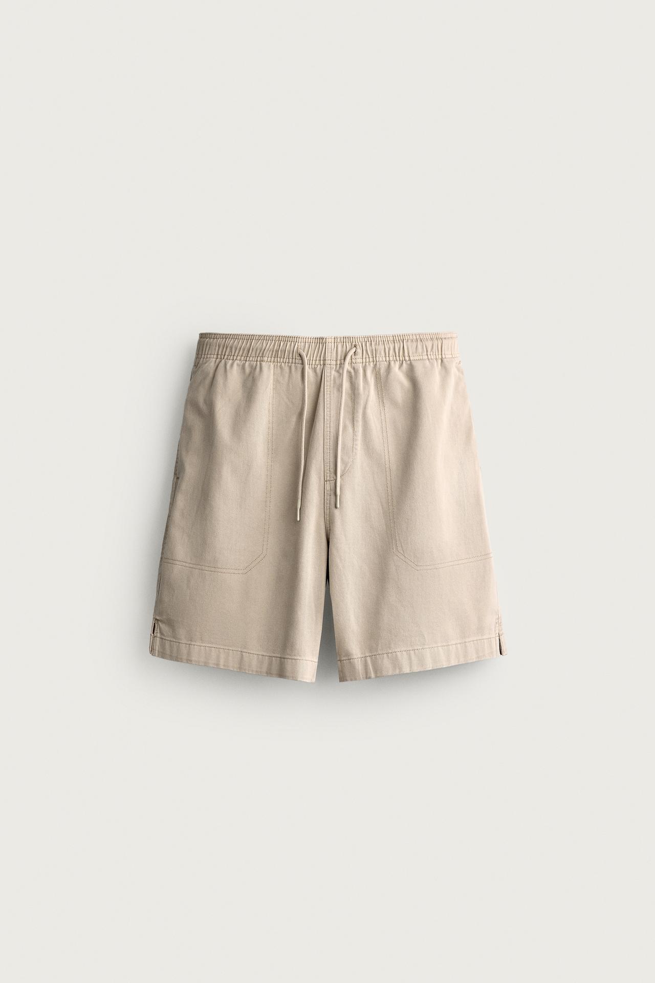 WASHED RELAXED FIT SHORTS — taupe brown