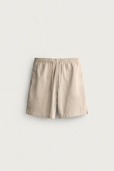 WASHED RELAXED FIT BERMUDA SHORTS - camel by Zara