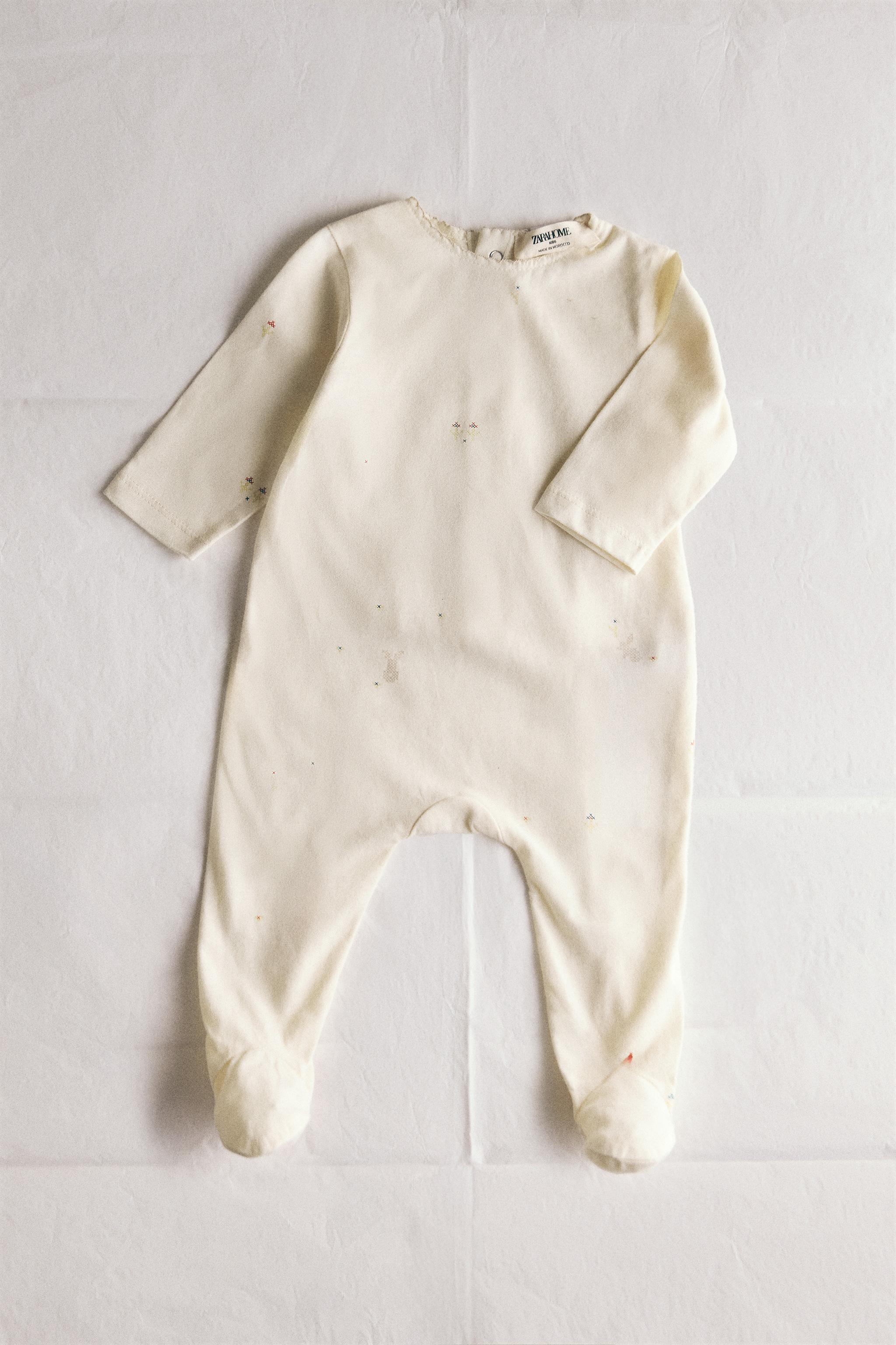 Kids Bunny and Floral Footed Romper — Oyster-white