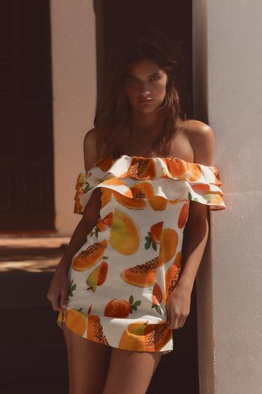 FRUIT PRINT RUFFLED MINI DRESS - Oranges by Zara - Image 4