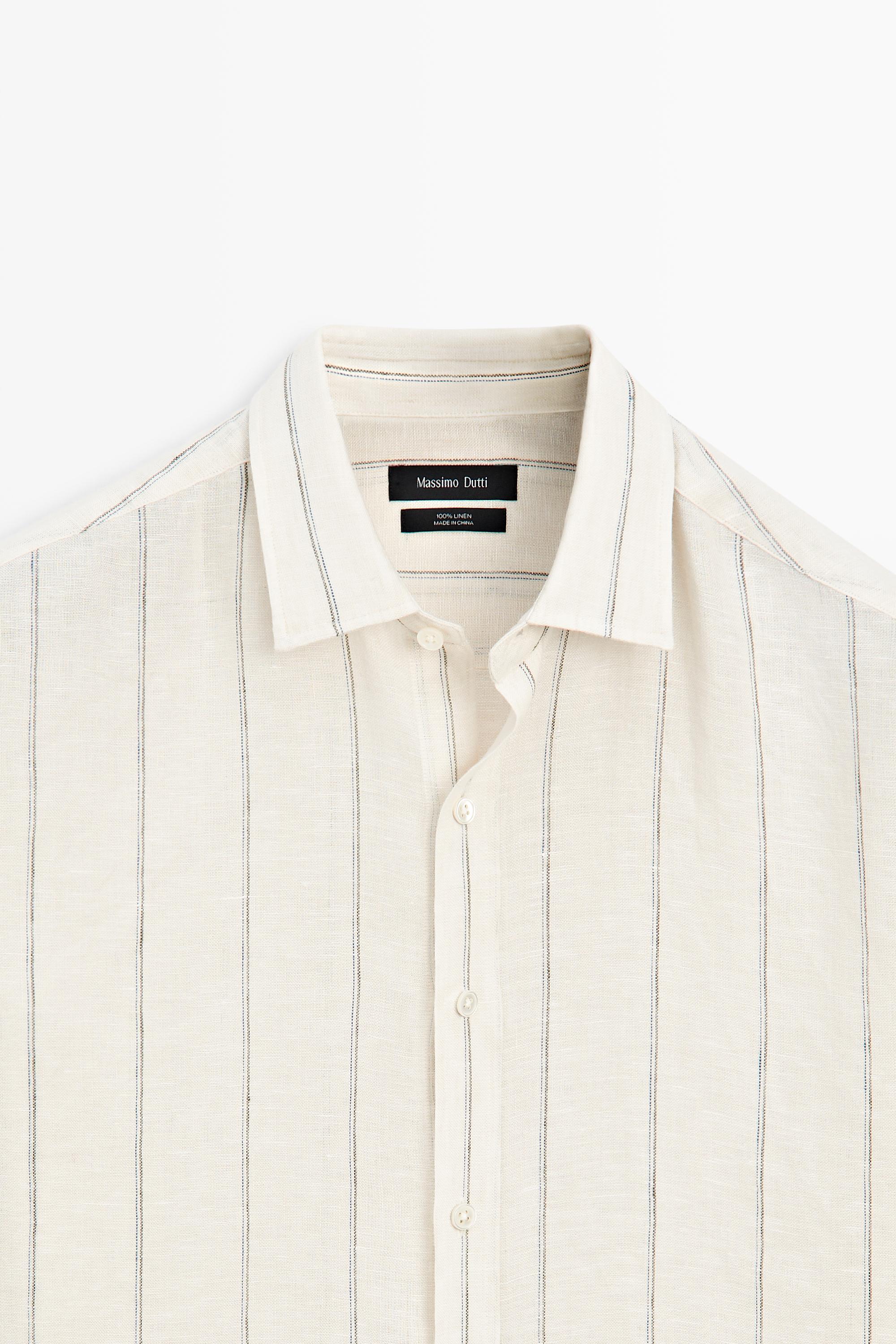 Chemise regular fit à rayures 100 % lin