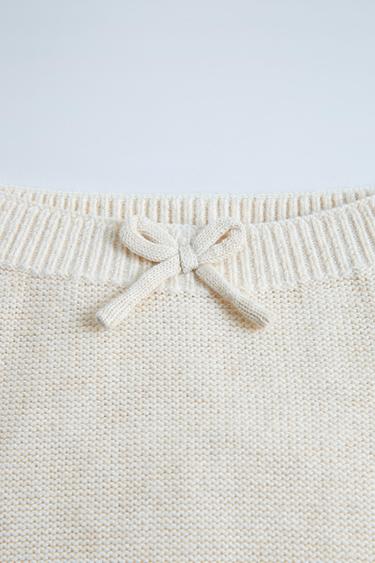 PANTALON À PIEDS EN MAILLE AVEC NŒUD - Beige clair de Zara - Image 2