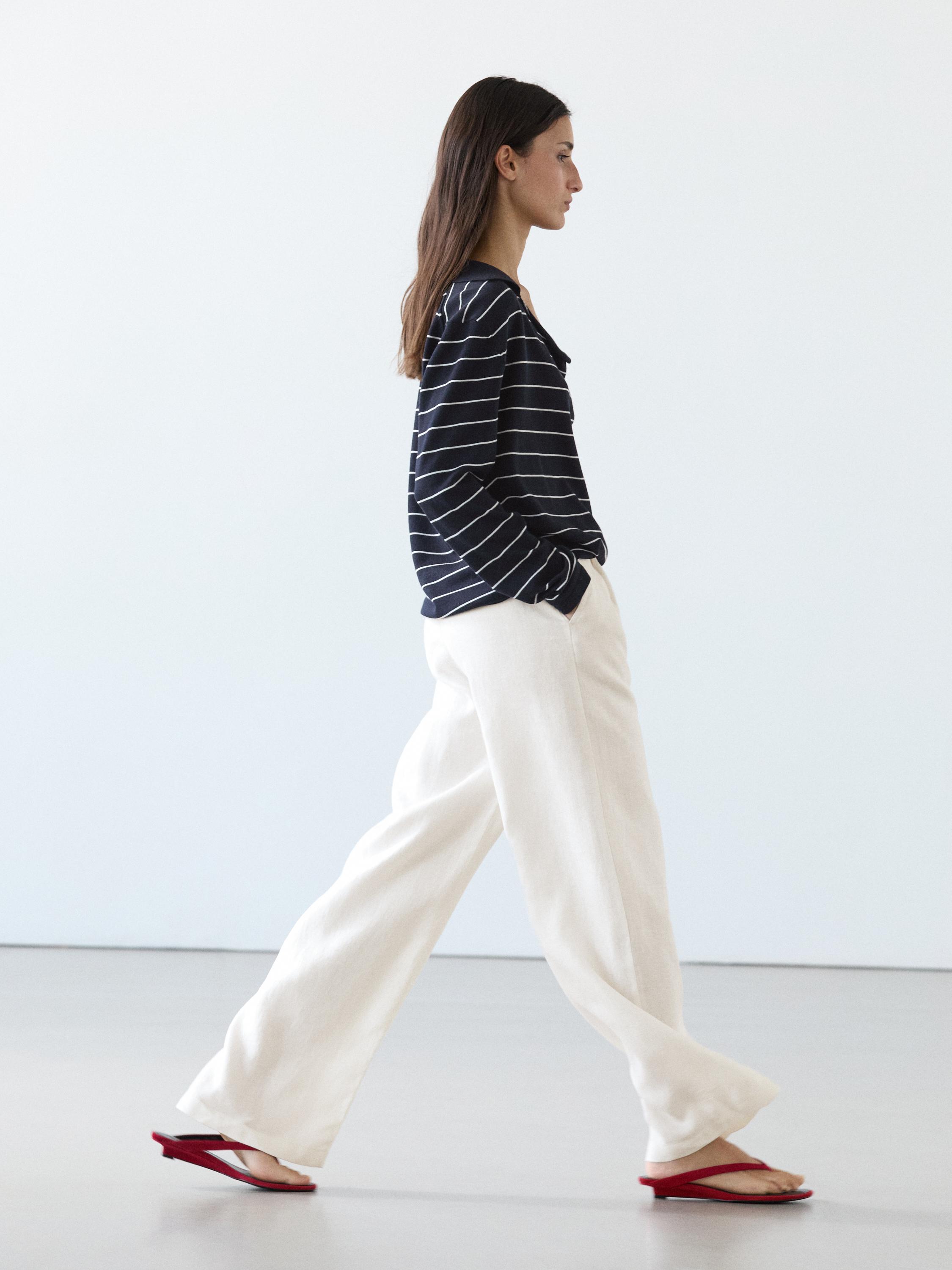 100% linen wide-leg elasticated trousers