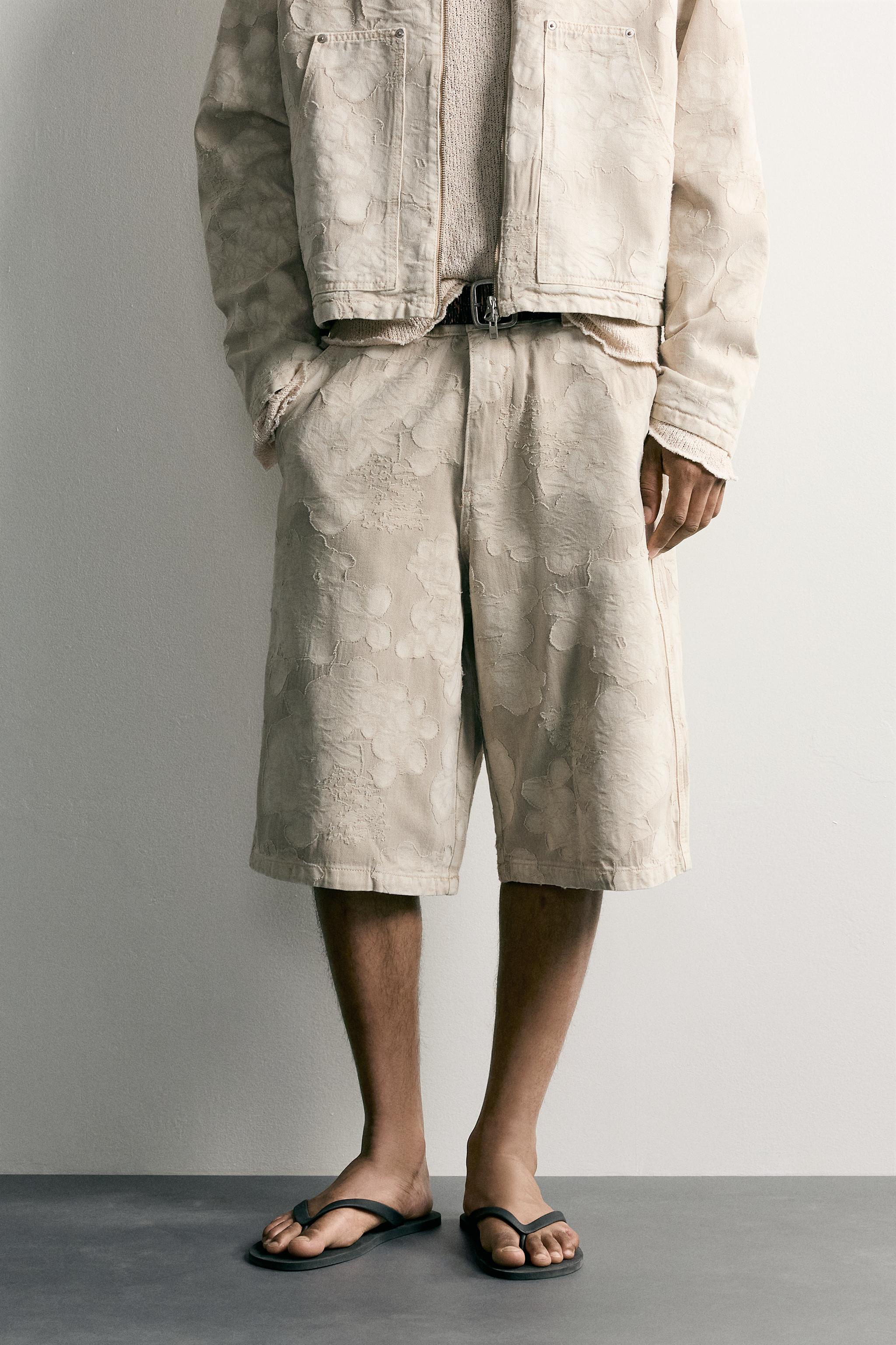 BAGGY FIT JACQUARD FLORAL BERMUDA SHORTS - camel | ZARA United Kingdom