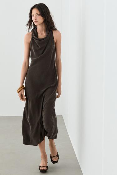 Robe midi décolleté drapé - Cobalt de Zara