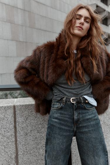 VESTE RÉVERSIBLE DOUBLE FACE EFFET FOURRURE - Marron foncé de Zara - Image 8