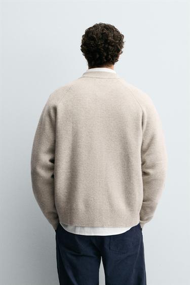 100% WOOL KNITTED BOMBER JACKET - Grey / Beige by Zara - Image 2