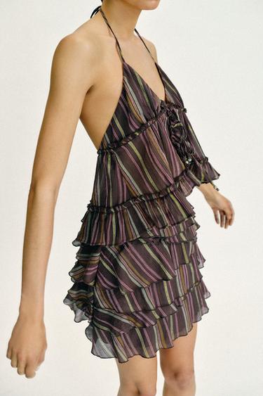 METALLIC THREAD STRIPED TOP - Brown by Zara - Image 1
