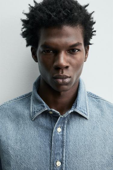 RELAXED FIT DENIM SHIRT - Mid-blue by Zara - Image 4