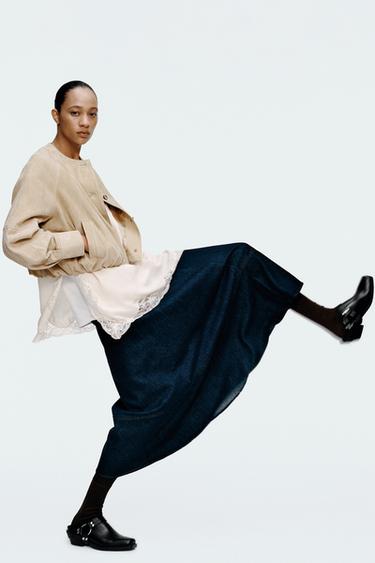 Zara ZW COLLECTION DENIM MIDI SKIRT - Blue