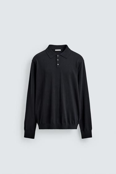 REGULAR FIT KNIT POLO SHIRT - Navy blue by Zara - Image 0